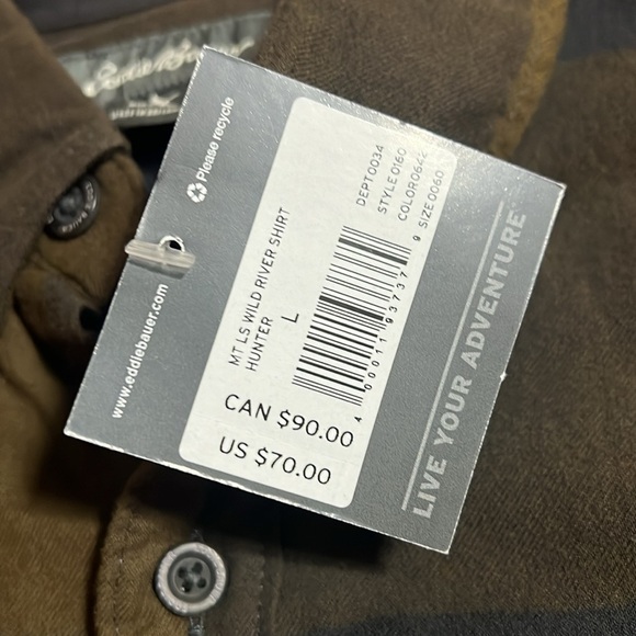 EDDIE BAUER  men’s Wild River shirt. NWT. Hunter green / black. Large Tall - Picture 5 of 8